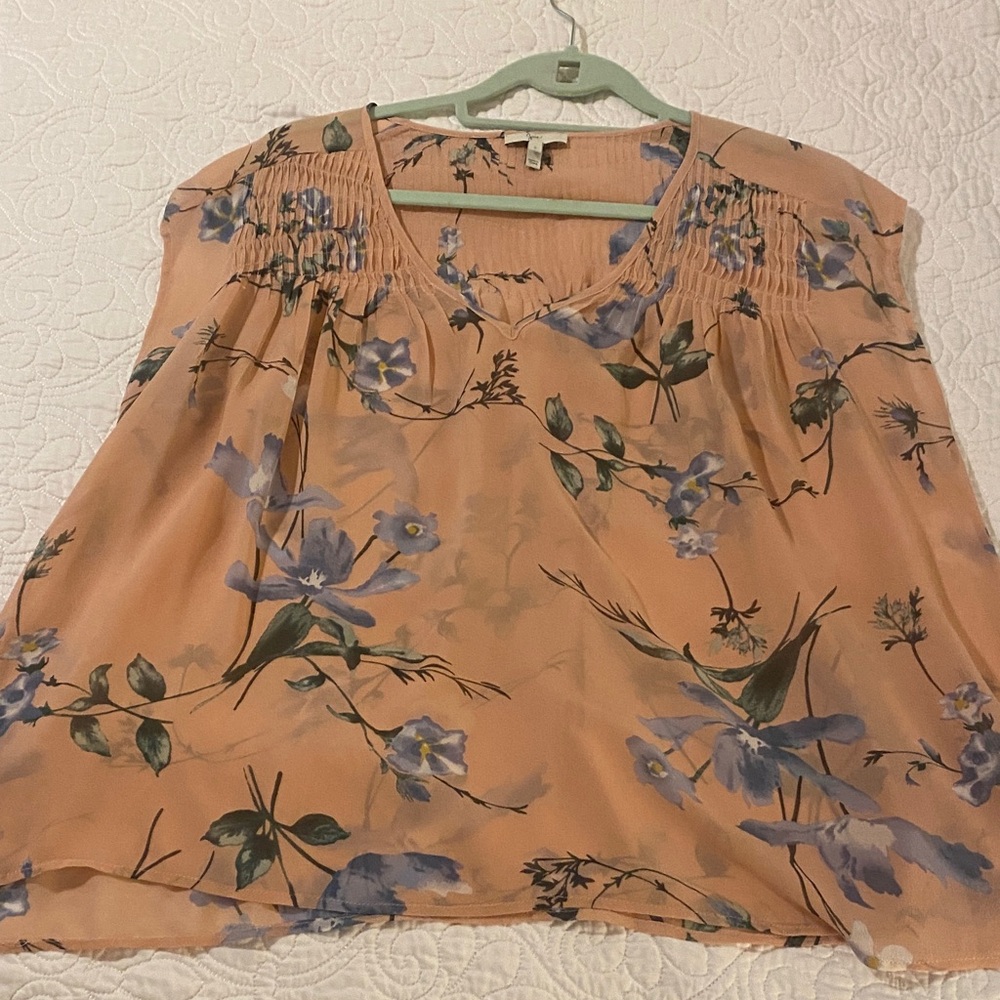 Joie Peach and Blue Floral Blouse 100% silk